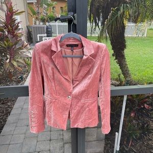 White House Black Market Velvet Blazer Jacket Sz 2 Single Button Lined Pink